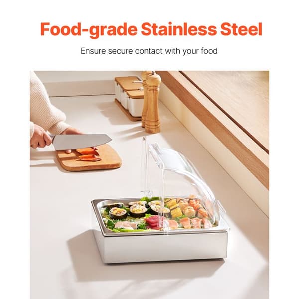 Buffet Service Container - DUOKU - DT-C1128 - Rustfrit Stål - Transparent Låg - 3 Isbakker