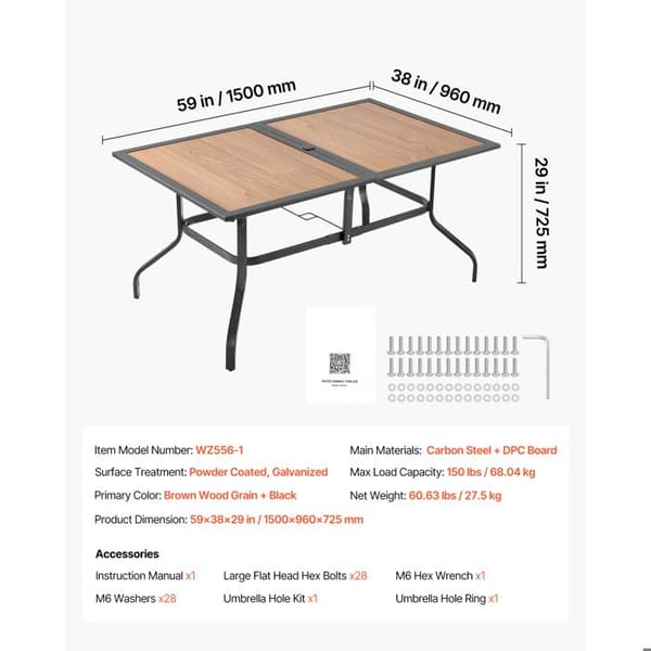 Havemøbel - DUOKU - Rektangulær - Galvaniseret Stål - Træeffekt Finish - 1505 mm Brun + Svart träkorn