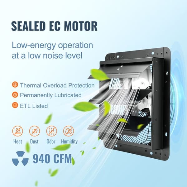 Udsugningsventilator med lukker-Duoku-305 mm-EC-motor 904 CFM, vægmontering med variabel hastighed og controller