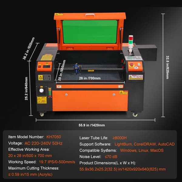 Lasergravyr CO2 - DUOKU - KH7050 - 80 W - Luftassistance - Kompatibel med Windows/MacOS