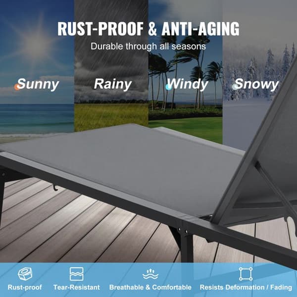 Chaise Longue Udendørs - DUOKU - Model 6151 - Justerbar 5 Positioner - Sammenklappelig - Mørkegrå Aluminium Mörkgrå