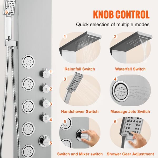 Bruserpanel - DUOKU - 8015FL - Rustfrit Stål - 4 Tilstande - 5 Massagejets