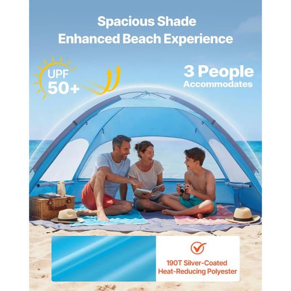 Strandtält - DUOKU - ZP001 - 3 personer - UPF 50+ - Polyester 190T, glasfiberstänger