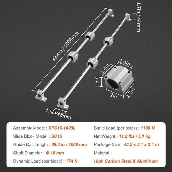 Synset av linjärledsrails-Duoku-SFC16 1000 mm-2 rails av 39,4 tum-4 glidblock-4 railsupporter