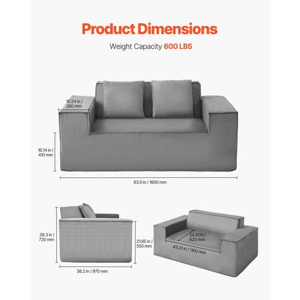 Soffa 2 Platser - DUOKU - Soffa för Vardagsrum - Velour Ribbad - 160 cm - Grå Grå