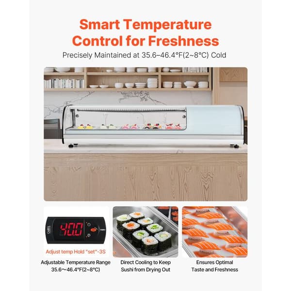 Sushi Køledisk - DUOKU - GN-52L - 52 L - 5 Stålkar - LED Belysning