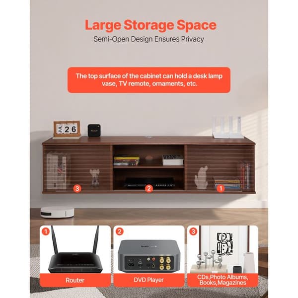 Væghængt TV-Møbel - DUOKU - 152 cm - Multimedie Console - 2 Niveauer - Valnød Valnöt