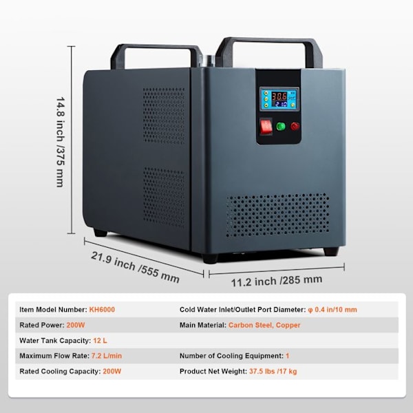 Vandkøler - DUOKU - KH-6000 - 12L tank - 200W - 7,2L/min flow