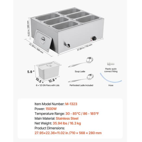 Elektrisk varmeplade - DUOKU - M-1323 - 1500W - Rustfrit stål - 6 bakker 1/3