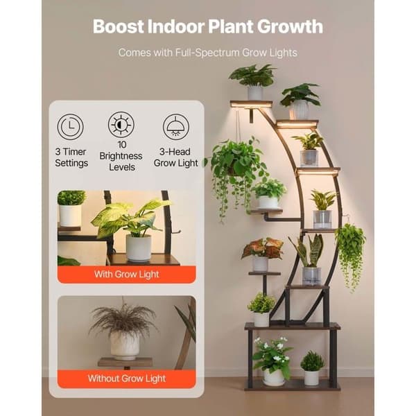 Support til Indendørs Planter - DUOKU - Hylde 9 Niveauer - 160 cm - LED Vækstlampen - Metal