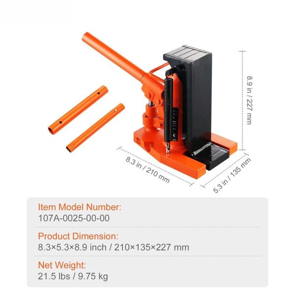 Hydraulisk domkraft - DUOKU - 107A-0025-00-00 - 2,5 t - Lyft 20–135 mm (tå) - Mått 210×135×227 mm
