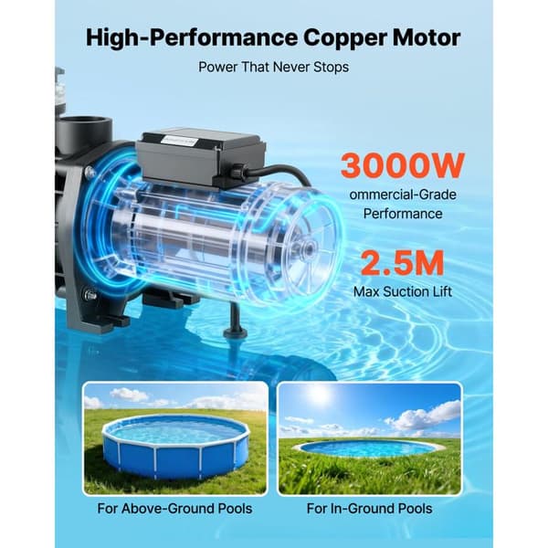 Poolpump - DUOKU - HCP3000 - 3000 W - 35000 L/h - Höjd 19 m