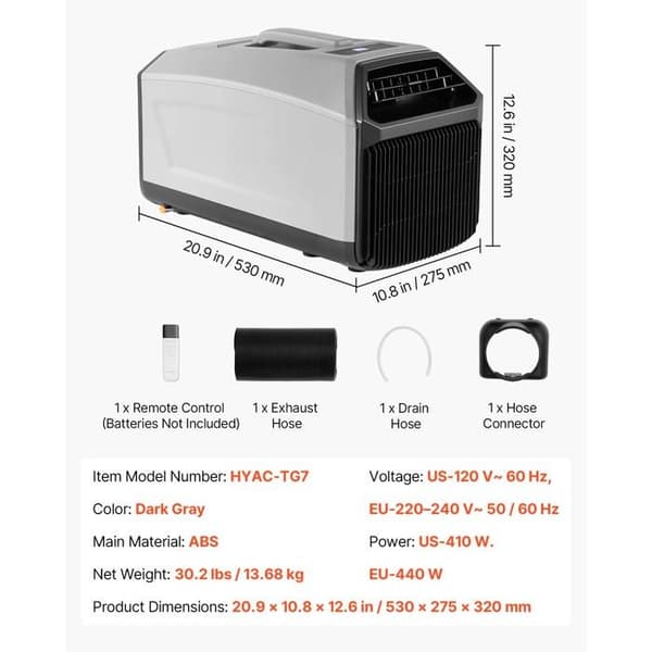 Bärbar luftkonditionering för camping - DUOKU - G7 - 3340 BTU - 440 W - Fjärrkontroll ingår Mörkgrå