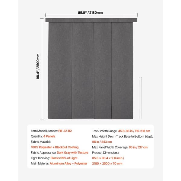Butik med skyggepaneler - DUOKU - Japansk panel - Justerbar op til 243 cm - Mørkegrå - 100% polyester Mörkgrå