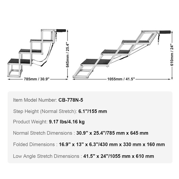 Hundetrappa - DUOKU - Fällbar Ramp med 4 Steg - Antislip - Stöder 68 kg - Kompakt
