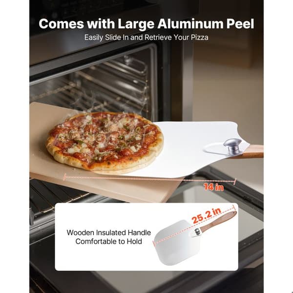Rektangulär Pizzasten i Cordierit-Duoku-50,8 x 35,5 cm-Bakningsyta-med Aluminiumspade-Tjocklek 1,5 cm