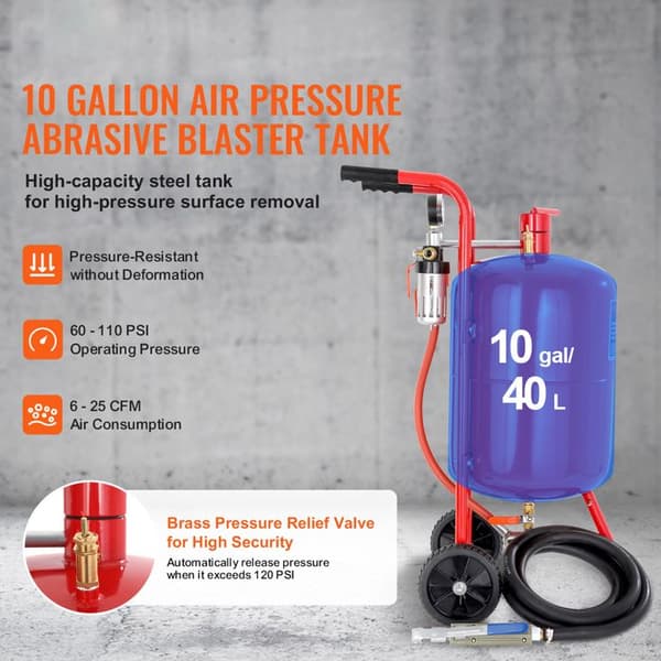 Sandbläster Utrustad med Stoppventil-Duoku-40L, Manometer, Keramisk Munstycke, 2,5 m Slang