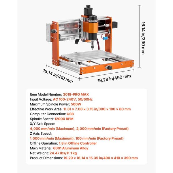 CNC Router - DUOKU - 3018-PRO MAX - Spindle 500 W - 300x180x80 mm - Offline controller 1,8 tommer
