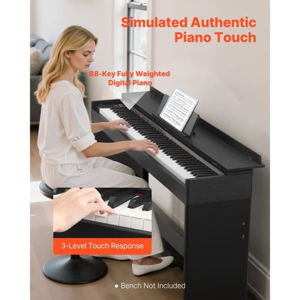 Digitalpiano - DUOKU - S186 - 88 viktade tangenter - 680 ljud - Trådlös anslutning Svart