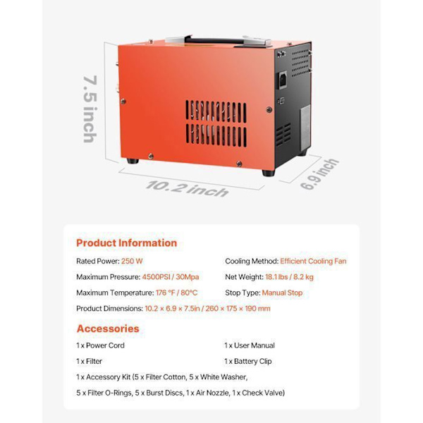 Luftkompressor - DUOKU - PCP-Duoku-300W - 30MPa - Portabel - Ventilationskøling