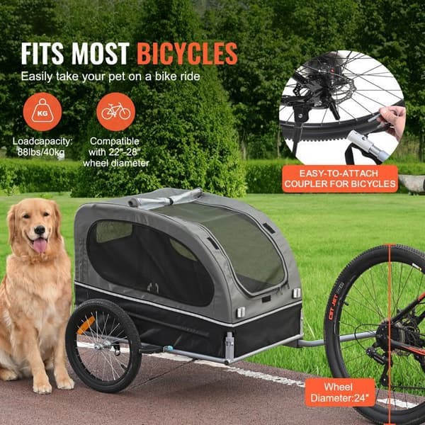 Hundetrailer - DUOKU - DT810 - Kapacitet 40 kg - Sammenfoldelig - Sort/Grå svart + grå