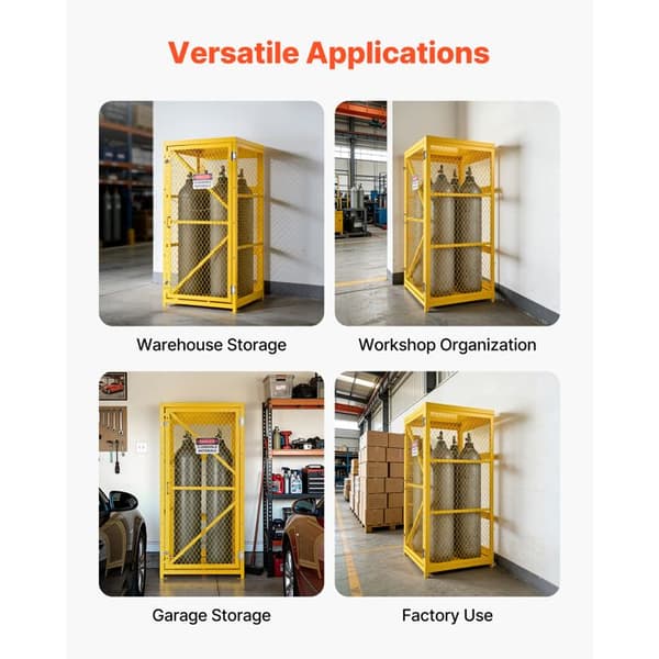 Vertikal Skåp-Duoku för Gasflaskor, 787x762x1650 mm, Säkerhetsbur för Lagring av 9 Flaskor, Gul