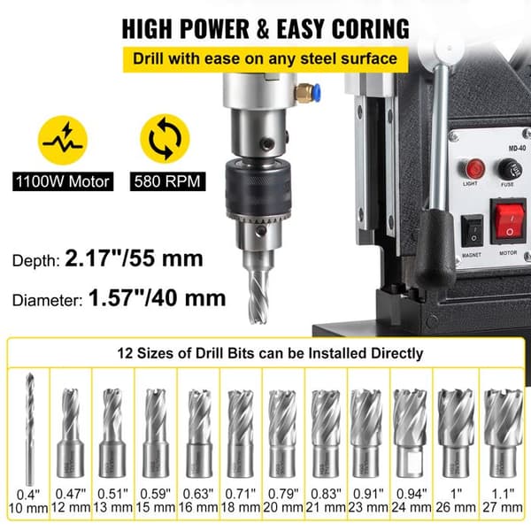 Magnetbore - DUOKU - VV-MD-UK12 - 580 omdr/min - 1100W - 40 mm borediameter