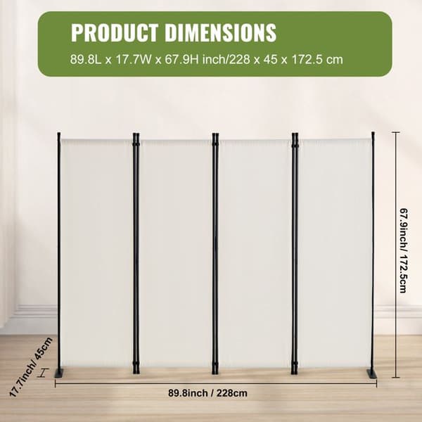 Avskiljande Vägg - DUOKU - Fällbar med 4 Paneler - 228x45x172,5 cm - Vit - Tyg Vit
