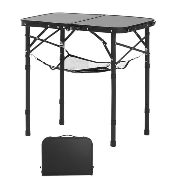 Camping foldbart bord - DUOKU - GV-Z80-1 - Let og kompakt - MDF+aluminiumlegering - Højdejusterbar Svart