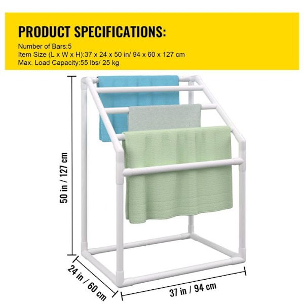 Handduksställ - DUOKU - VV-PTR-T5 - 5 Stänger - PVC - Vit Vit