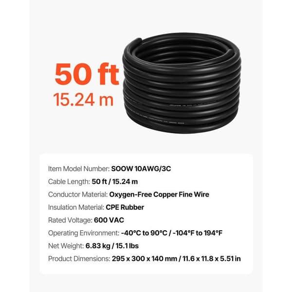 Strømledning - DUOKU - SOOW 10AWG - 3 ledere - 600 VCA - 15,24 m