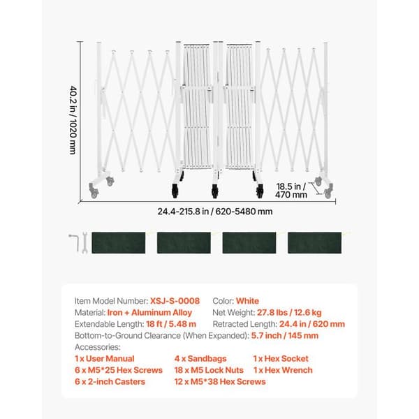 Utsträckbar Säkerhetsbarriär-Duoku-Dubbel Rotationsackordeon 0-180° Fällbar Stängsel 5,48 m-Vit