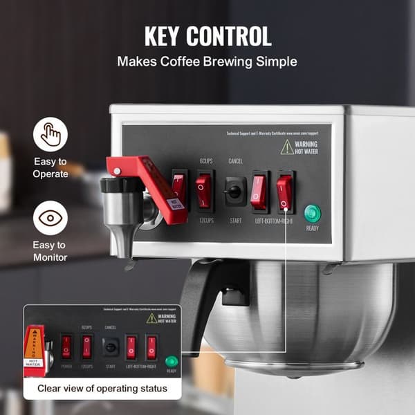 Filterkaffebryggare - DUOKU - FRB-286-BD3 - 12 Koppar - 3 Glasbilar - Rostfritt Stål Rostfritt stål