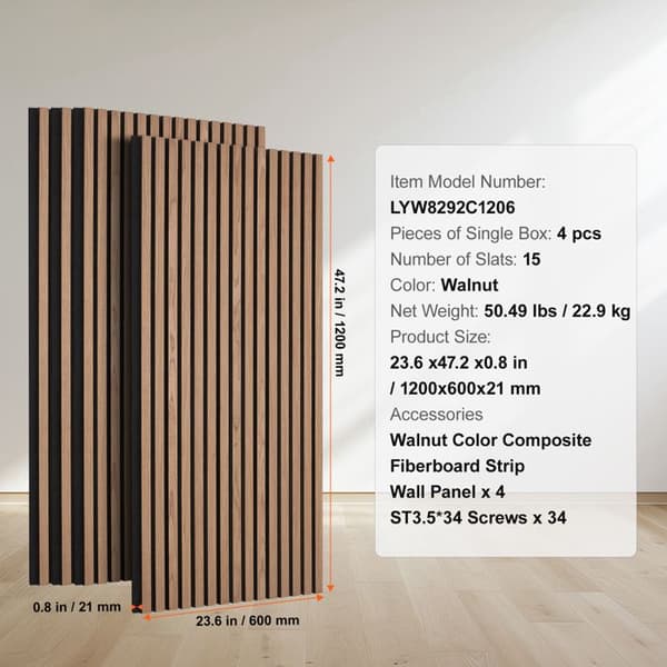 Akustiska paneler i trälatts Duoku 23,6" x 47,2" - MDF-väggpaneler i träimitation - Bullerdämpning - Valnöt