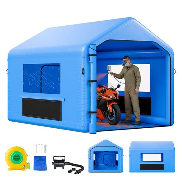 Oppustelig Malerkabine - DUOKU - 4x3x2,8 m - Ventilator 550 W - Luftfiltrering - Blå Blå