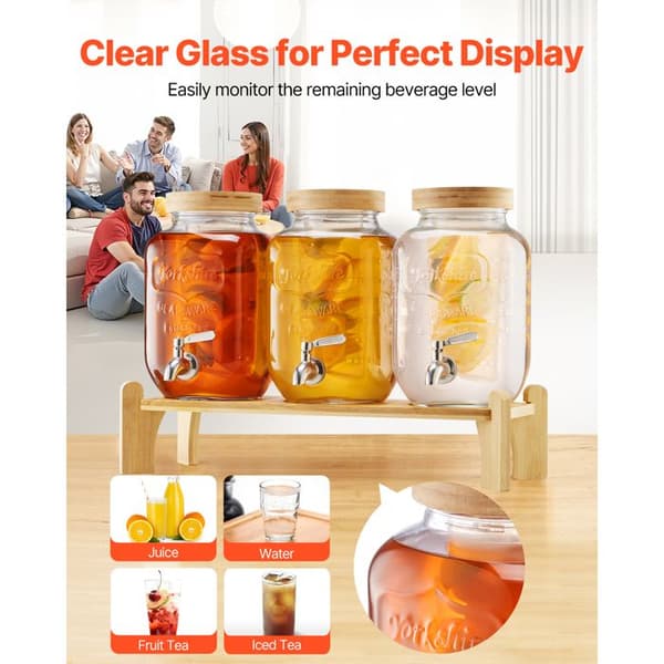 Dryckesdispenser - DUOKU - 3,8 L - Transparent glas - Träställning - Kran och infuser Transparent