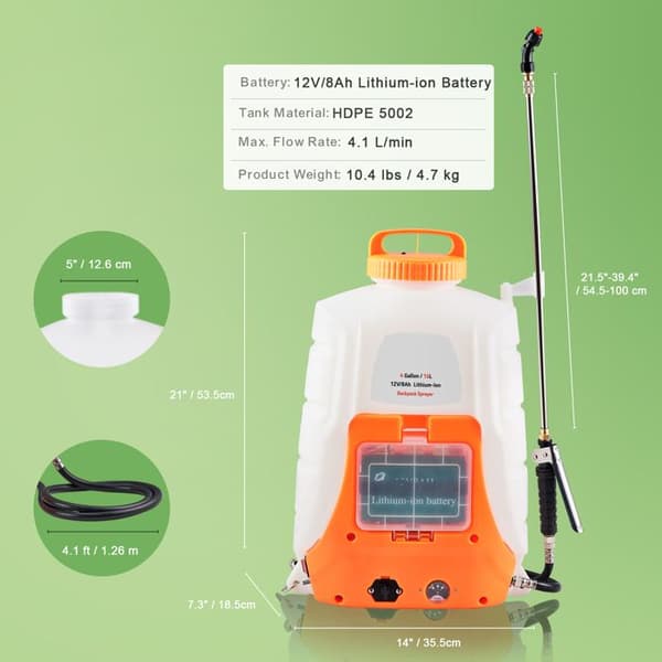 Rygsprøjte - DUOKU - 4 Galloner - Justerbart Tryk 0-90 PSI - Havearbejde - Lithium-ion Batteri
