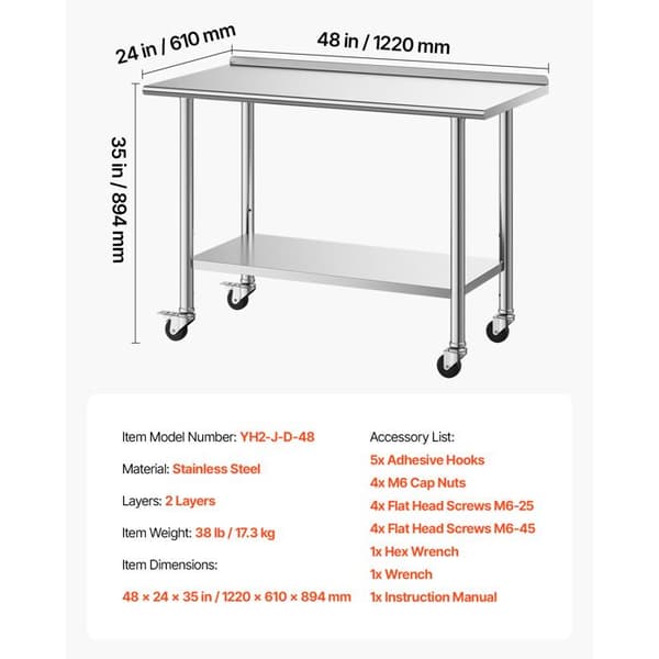 Arbejdsmaskine i Rustfrit Stål - Duoku - til Professionelt Køkken, Dimensioner 122x61 cm, med To Niveauer og Hjul