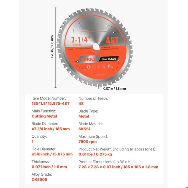 Cirkelsågblad Ø 185 mm för Precisionsskärning - Duoku - Utrustad med 48 Tänder i Legering - Axeldiameter 15,875 mm - Kvalitetsfinish