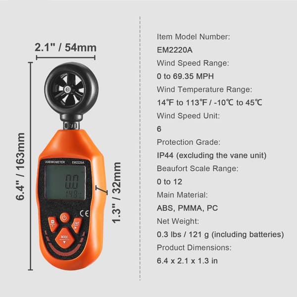 Bärbar Anemometer-Duoku-14℉-113℉-Mäter Vindhastighet, Temperatur, Luftflöde och Kylning, med LED-skärm