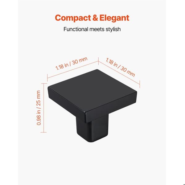 Møbelknopper - DUOKU - Model 1292B - Kvadratisk 3 cm - Zinklegering - Sæt af 10 Svart