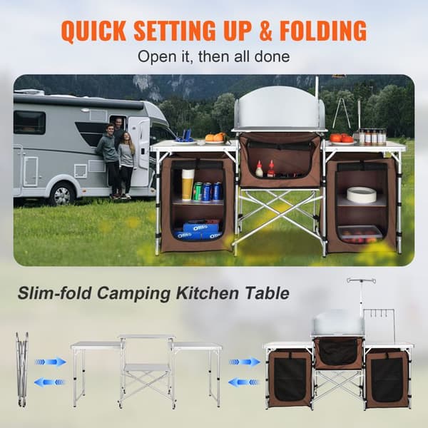 Camping Køkkenbord - DUOKU - Udendørs Madlavningsstation - Sammenfoldelig - 3 Skabe - Opbevaringspose