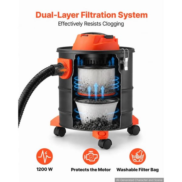 Asksugare - DUOKU - MAC171-1200W-20L - 1200W - 20L - Stålbehållare, hjul