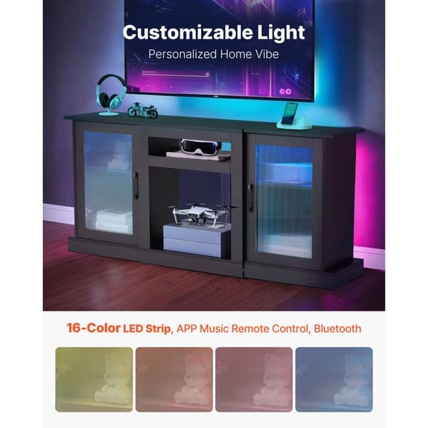 TV-møbel - DUOKU - C250036D-01 - Understøtter op til 165 cm - LED-belysning - 3 justerbare hylder