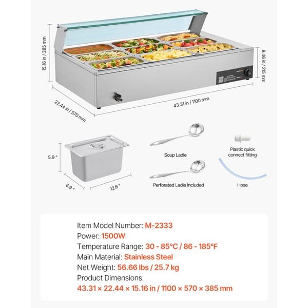 Elvärmare - DUOKU - M-2333 - 1500 W - Rostfritt stål - 9 behållare 1/3