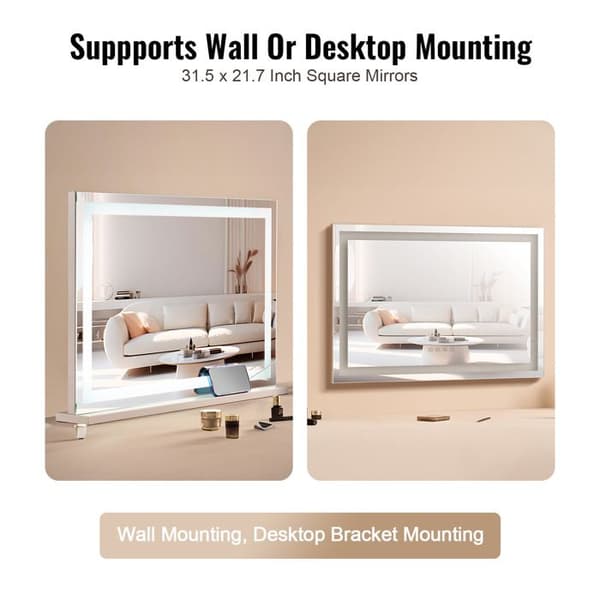 Stort sminkspegel - DUOKU - CQ8055LY - LED-belysning 3 färger - Förstoring 5x - Bluetooth & USB