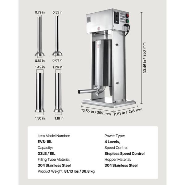 El-salami press - DUOKU - EVS-15L - 15 L (33 lb) - Rostfritt stål 304 - Kontinuerlig hastighetskontroll