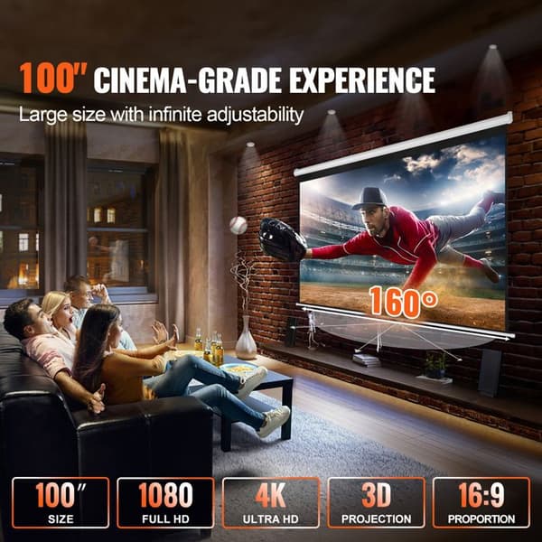 Projektionsscreen - DUOKU - 100 Tum - Manuell Retractable - 4K - 1080 HD