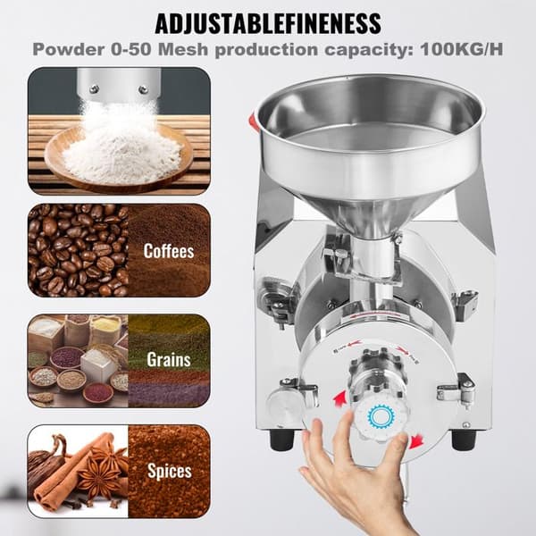 Elektrisk Kornsliber - DUOKU - 3000 W - Rustfrit Stål - 100 kg/h - Til Krydderier og Kaffe