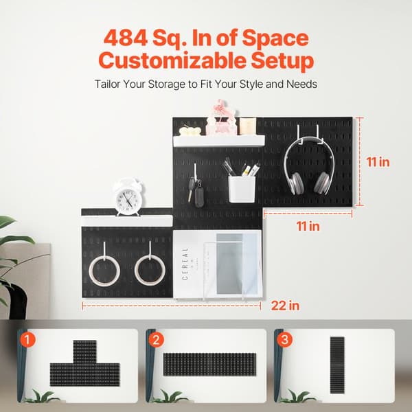 Kit til Perforeret Plastpanel-Duoku-11" x 11"-Vægorganisator med 4 Paneler-med Tilbehør-til Garage, Køkken, Kontor